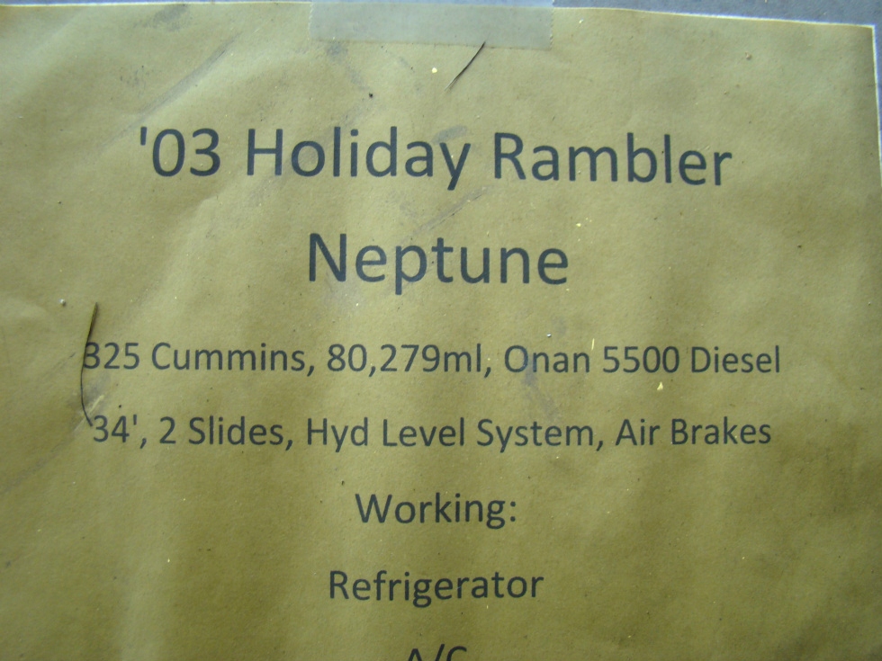 2003 HOLIDAY RAMBLER NEPTUNE PARTS  RV Exterior Body Panels 