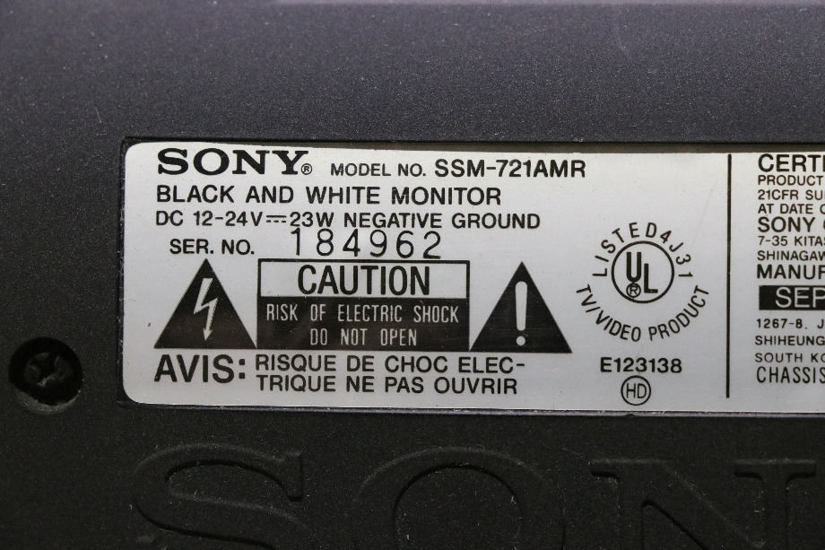 USED SONY B/W MONITOR SSM-721AMR RV/MOTORHOME PARTS FOR SALE RV Electronics 