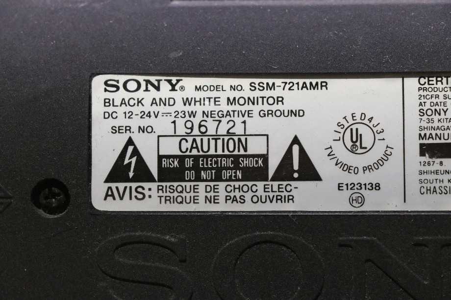 USED RV SSM-721AMR SONY B/W MONITOR FOR SALE RV Electronics 