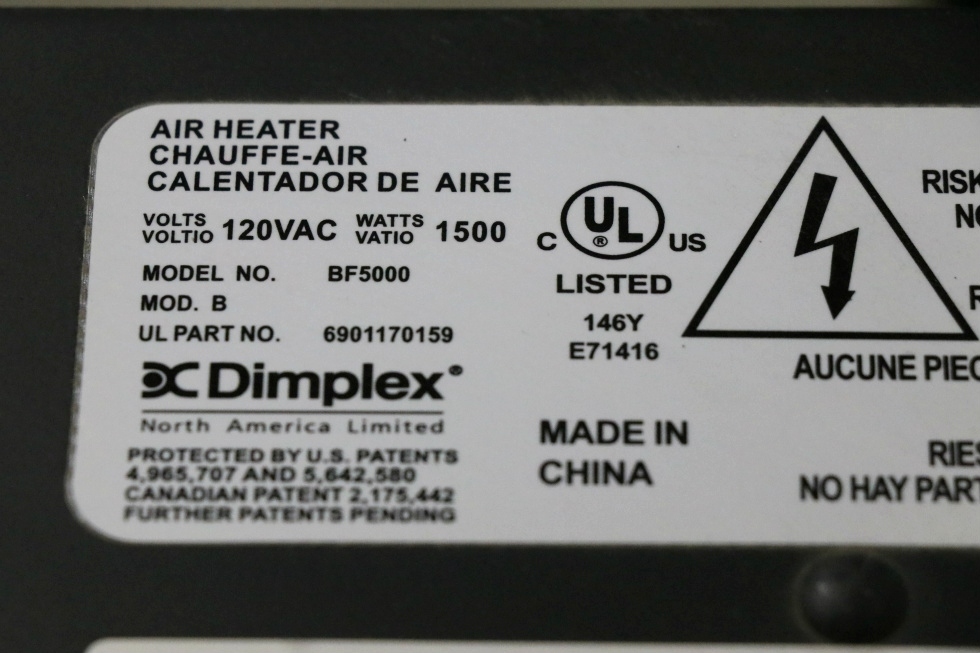 USED RV BF5000 OPTIFLAME DIMPLEX AIR HEATER FOR SALE RV Appliances 