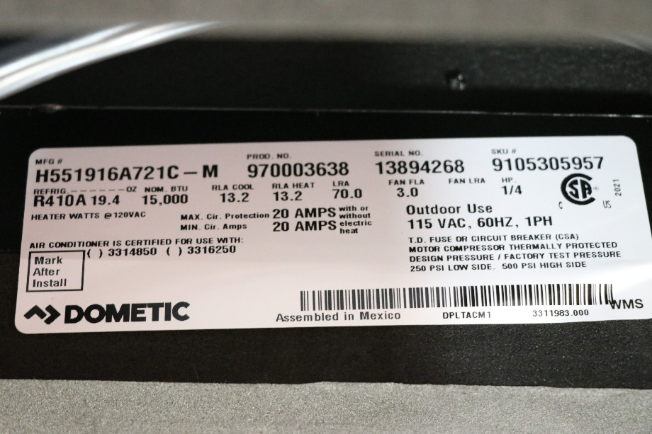 15,000 BTU HEAT PUMP DOMETIC BLIZZARD NXT RV AIR CONDITIONER FOR SALE RV Appliances 