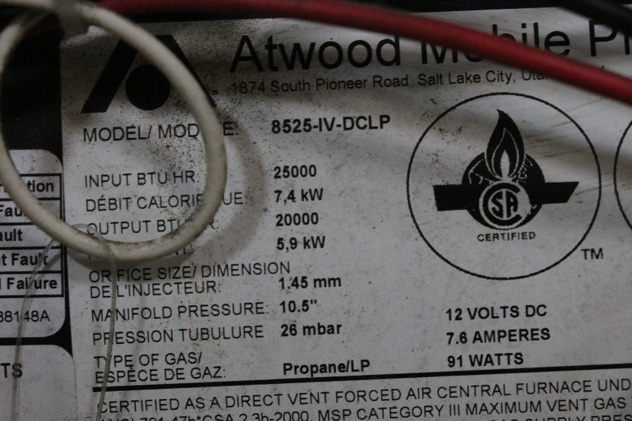 USED RV/MOTORHOME 25,000 BTU ATWOOD FURNACE 8525-IV-DCLP FOR SALE RV Appliances 