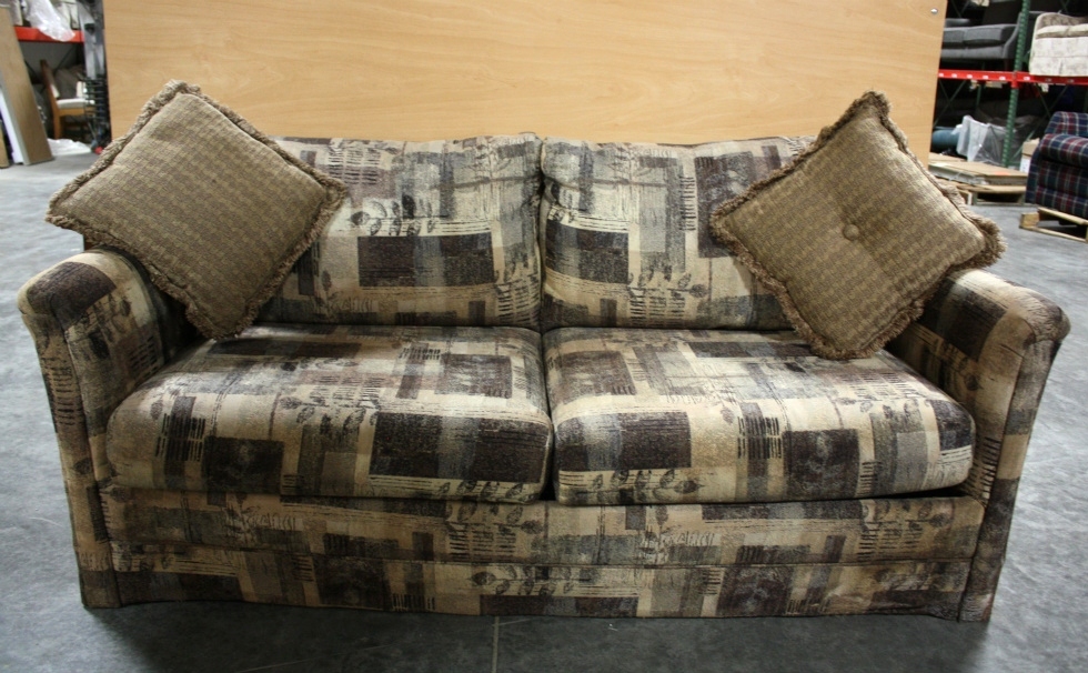 RV Furniture USED RV CLOTH SLEEPER SOFA WITH ACCENT PILLOWS FOR SALE
