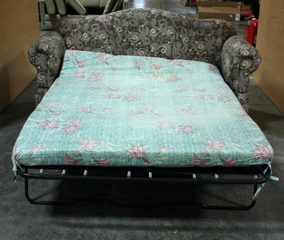 RV Furniture USED CHARCOAL & GRAY LEAF PATTERN CLOTH SLEEPER SOFA FOR