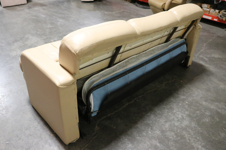 RV Furniture USED TAN VINYL/LEATHER PULL OUT SLEEPER SOFA RV FURNITURE