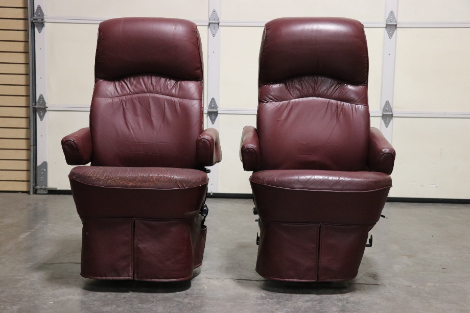 USED RV/MOTORHOME FURNITURE SET OF 2 BURGUNDY FLEXSTEEL CAPTAIN CHAIRS FOR SALE RV Furniture 