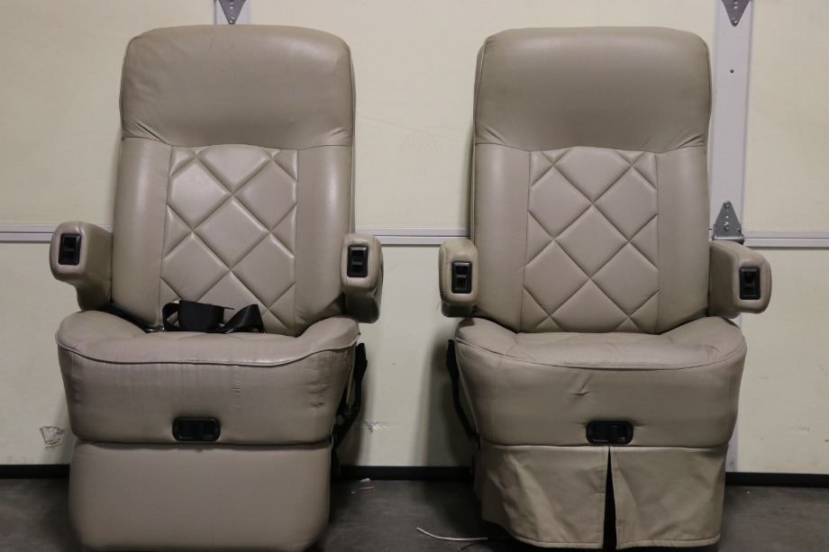 USED RV FLEXSTEEL TAN VINYL CAPTAIN CHAIR SET FOR SALE RV Furniture 