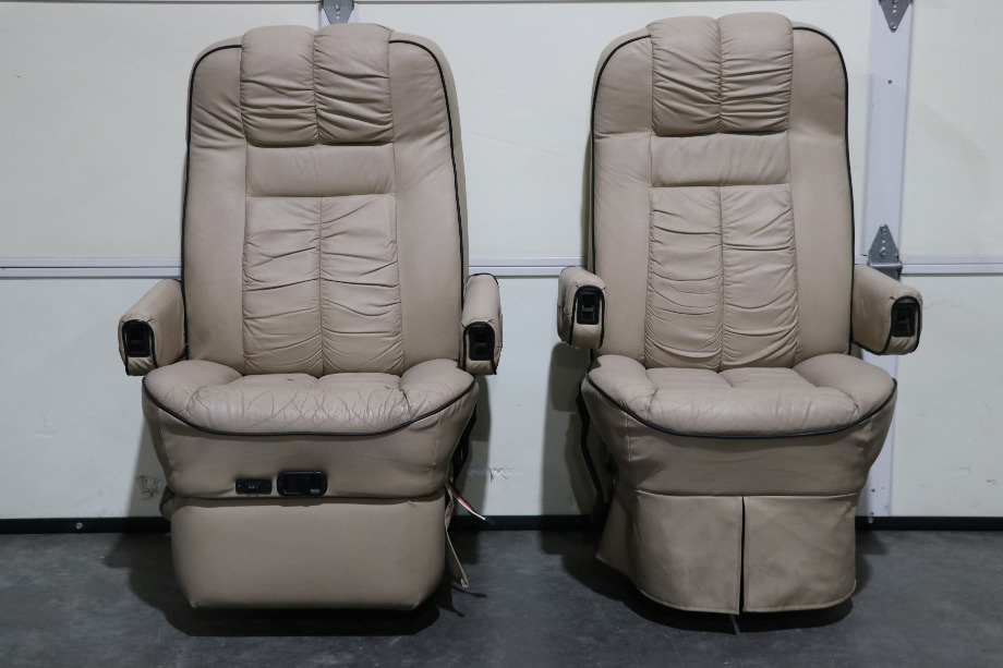 USED RV/MOTORHOME TAN WITH BLACK TRIM FLEXSTEEL CAPTAIN CHAIR SET FOR SALE RV Furniture 