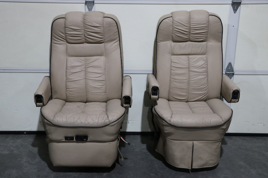 USED RV/MOTORHOME TAN WITH BLACK TRIM FLEXSTEEL CAPTAIN CHAIR SET FOR SALE RV Furniture 